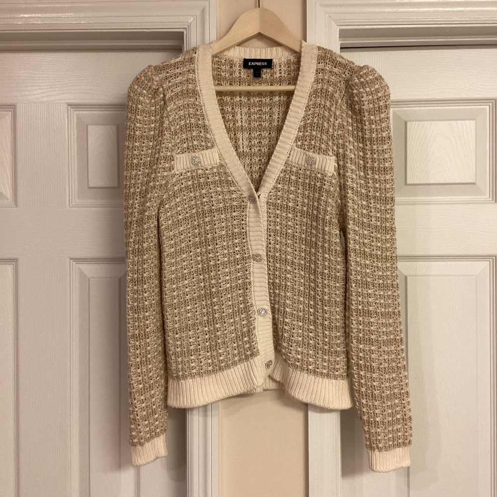 Express Puff Sleeve Novelty Sweater Jacket - Picture 2 of 11